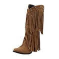 thumbnail image 1 of LOVZFMLL Cowboy Boots for Women Mid Calf Stovepipe Boots Pointy Toe Slip Resistant Mid Block Heel Western Fringe Fall Boots, 1 of 4