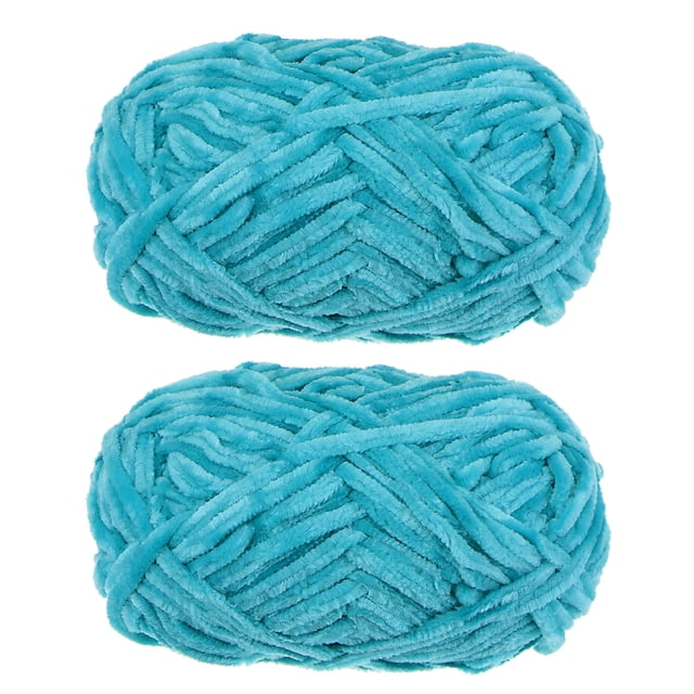 Uxcell 2 Pcs Fil Velours Fil Chenille 2x100g/7.1oz Longueur Totale 174 Yards Super Volumineux Polyester Fil Doux pour Couverture Bleu