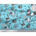 thumbnail image 2 of Soimoi Blue polyester Georgette Fabric Floral, & American Robin Bird Printed Craft Fabric by The Yard 42 Inch Wide, 2 of 3