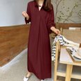 thumbnail image 1 of Gspmoly Robes pour Femmes, Robe Décontractée en Coton et Lin Uni à Col en V pour le Printemps et l'Été avec Poches et Manches Longues, Robes de Mariage pour Femmes Offres du Jour, 1 of 6