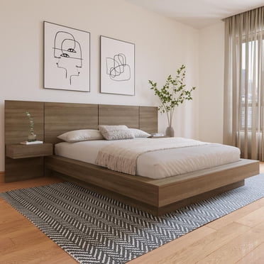 Nexera Napa Ensemble de chambre à coucher plateforme 4 pièces avec table de chevet flottante