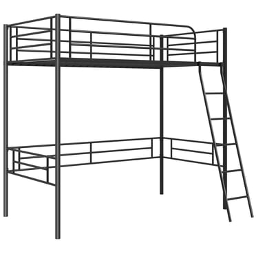 Patiojoy Lit Mezzanine Format Simple Cadre de Lit Mezzanine en Métal avec Échelle Inclinée et Garde-Corps de Sécurité Lit Plateforme Gain de Place avec Grand Espace en Dessous