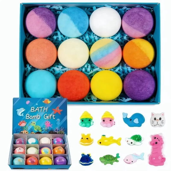 Bombes de Bain avec Jouets à l'Intérieur, 12 Bombes de Bain Naturelles avec Méga Bulles, Bombes de Bain Changeant de Couleur avec Surprise à l'Intérieur, Éclaboussures de Bombes de Bain Surprise Bombes de Spa pour Adultes, Bombes de Bain Pétillantes Effervescentes