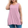 thumbnail image 2 of AherBiu Débardeurs d'Été Grande Taille pour Femmes Coupe Ample Col Rond Sans Manches Ourlet Fluide Mode Basique T-Shirt, 2 of 5