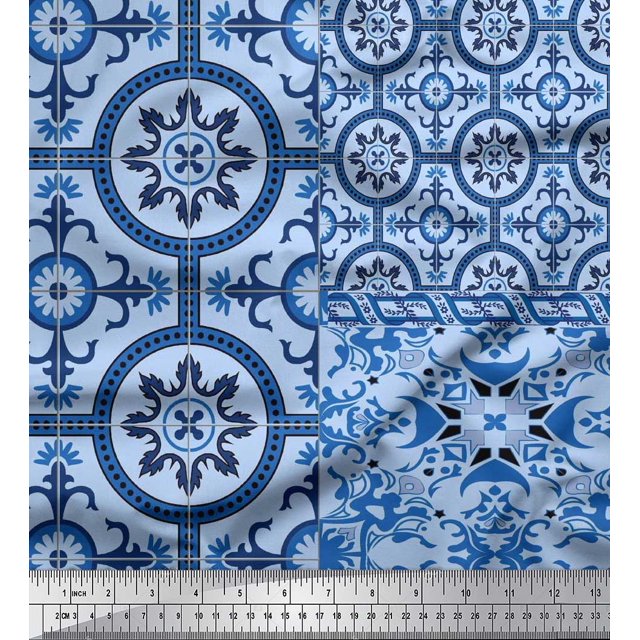 Soimoi polyester Crepe Fabric Damask Patchwork Printed Craft Fabric by the Yard 52 Inch Wide