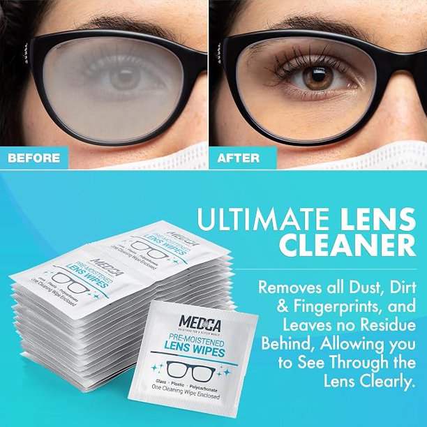 MEDca Pre-Moistened Lens Cleaning Wipes, Ammonia-Free Disposable