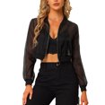 thumbnail image 1 of INSPIRE CHIC Blouson Bomber pour Femmes à Manches Longues Court en Maille Transparente Vestes S Noir, 1 of 7