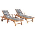 thumbnail image 1 of vidaXL Sun Loungers 2 pcs with Grey Check Pattern Cushion Solid Teak Wood, 1 of 4