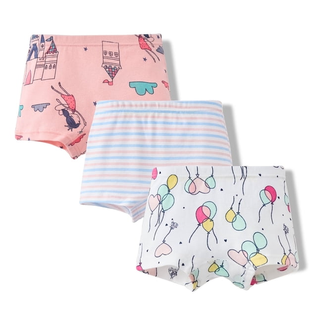 MIASHUI Girls Soft Cotton Underwear with 3 Packs Kids Panties Assorted Briefs,Pink,6-7 Years