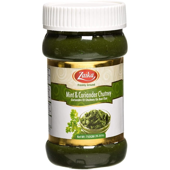 Zaika Chutney à la Menthe et à la Coriandre 750 g (26,25 Oz), - Sauce de Trempette Traditionnelle et Épicée - Faite avec des Feuilles Fraîches de Menthe et de Coriandre