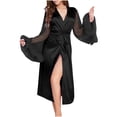 thumbnail image 1 of Birdeem Robe de Chambre en Soie Glacée pour Femmes, Mode, Couleur Unie, Manches en Maille Transparente, Nuisette Aguichant, 1 of 1