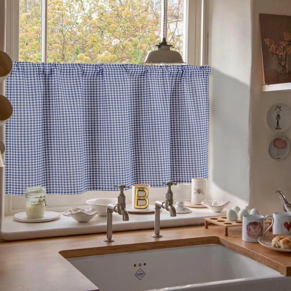 Checkered Window Valance Curtain Rod Pocket Cottage Decor for Kitchen Living Room