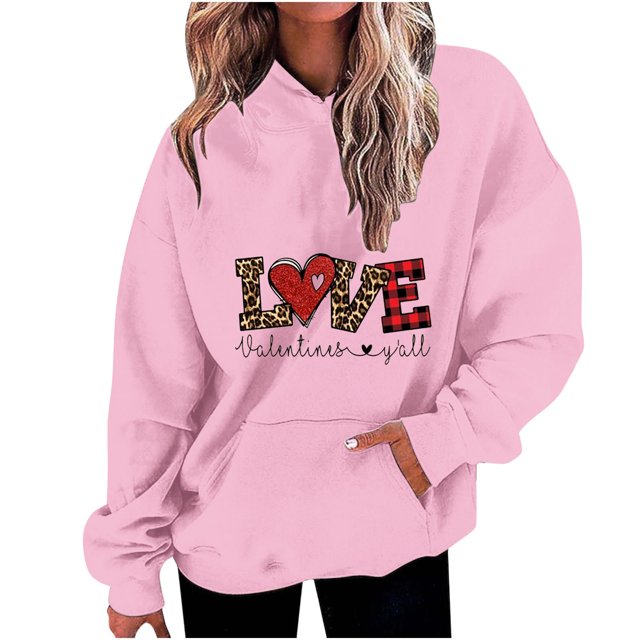 Birdeem Mode Décontractée pour Femmes Impression de la Saint-Valentin Hauts à Manches Longues Sweat à Capuche