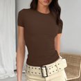 thumbnail image 1 of BVOFAR Hauts Côtelés d'Été pour Femmes 2025 Col Rond Manches Courtes T-Shirts Décontractés Confortables Coupe Ajustée, 1 of 5