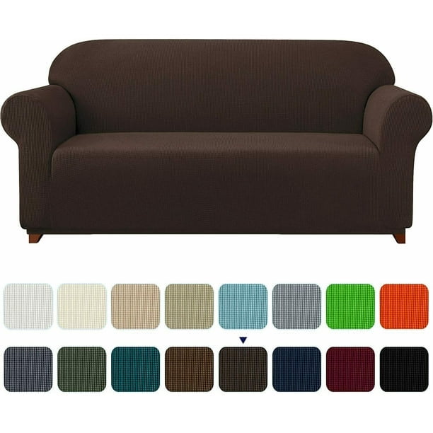 Subrtex Canapé Extensible 1 Pce Slipcover avec Motif à Carreaux Texturé de Couleur Brun Foncé, Conçu pour Protéger les Canapés contre les Déversements, les Taches et l'Usure Quotidienne. Fait de 85 % polyester et 15 % Élasthanne, Il Est durable, Respirant et flexible. Coins Élastiques Intégrés Assurent un Ajustement Sécuritaire pour Diverses Tailles de Canapé. Plusieurs options de Couleurs Adaptées à la Déco Sont Affichées sous le Canapé. Lavable à la Machine pour un Entretien Facile.