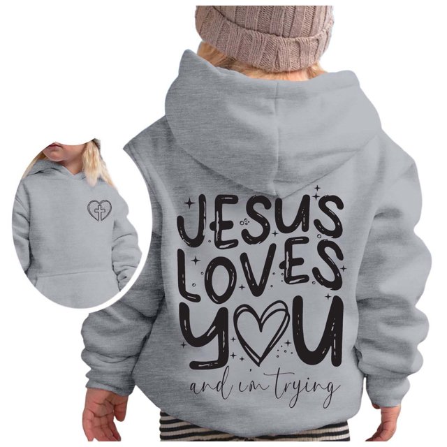 PMVFHDE Sweat-Shirt Fille Automne et Hiver Imprimé Lettre Col Rond Manches Longues Chandail à Capuchon Décontracté Gris, 4-5 Ans