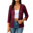 thumbnail image 1 of IMENGL Ladies' solid color lace knitted cardigan v neck, Red L, Size M-5XL, 1 of 4