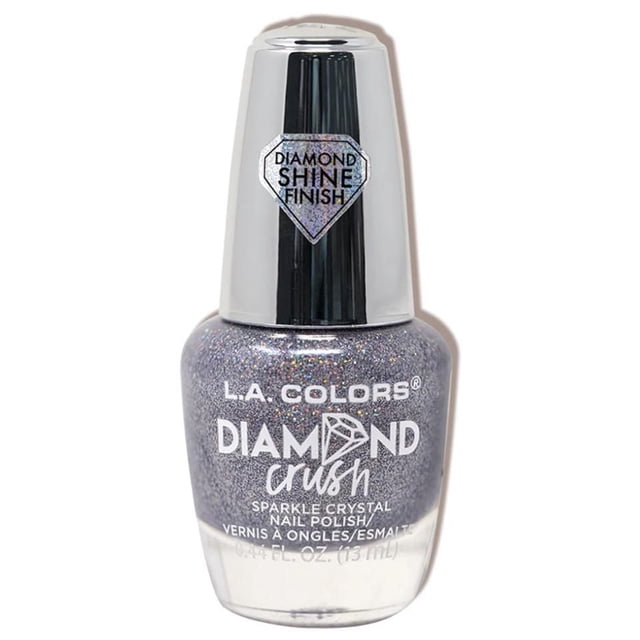 DIAMOND CRUSH Vernis à Ongles - Lumières Clignotantes par L.A. COLORS, Bouteille de 13 ml de Vernis à Ongles Pailleté iridescent avec Fini Diamant Broyé et Effet Cristal Scintillant, Fini Brillant à Capuchon Argenté Marqué Diamant, Convient à une Utilisation Seule Ou comme Couche de Finition Pailletée.