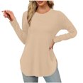 thumbnail image 1 of Pisexur Hauts pour Femmes Décontractés Col Rond T-Shirts Couleur Unie Été Classique Manches Longues Tuniques Tendance Blouses Automne, 1 of 6