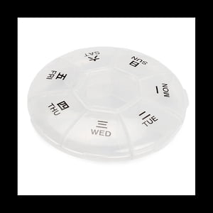 Planificateur de médicaments en boîte à pilules portative ronde 7-Sided Rappel de la pilule ronde en forme,1 x Boîte à pilules, blanc