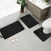 Bathroom Rugs Mat 3 Piece Set, Xinsrenus Extra Soft Absorbent Velvet Fleece Bath Rugs, Non-Slip Rubber Backing Quick Dry Machine Washable Bath Mats for Bathroom Floor Tub Shower, Black