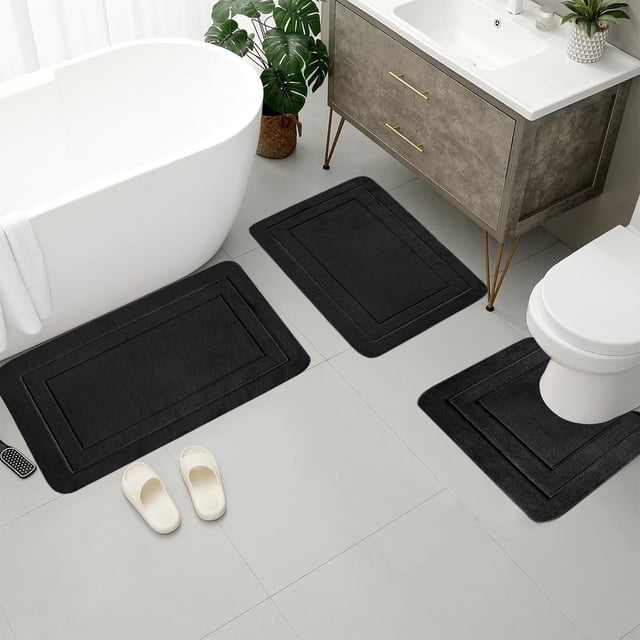 Yhmxh Bath Mat New Large BathRug Mat 3 Set Bath Mat For 3Pcs Toilet Mats Universal Soft Comfortable Water Absorption Non Slip Thick Machine Washable Easier To Dry Dark Polyester Bathroom Suits