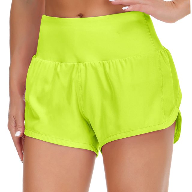 Womens High Waisted Running Shorts Quick Dry Athletic Workout Shorts with Mesh Liner Zipper Pockets