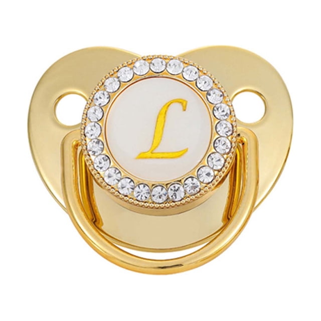 DPTALR Baby Pacifier 26 Letter Name Initials Clip Silicone Baby Pacifier Golden Shiny Newborn Pacifier
