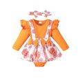 thumbnail image 1 of FOCUSNORM Robe Barboteuse pour Bébés Filles Imprimé Papillon/citrouille/fleur Manches Longues Combinaisons et Ensemble Mignon Bandeau pour Tout-Petits, 1 of 9