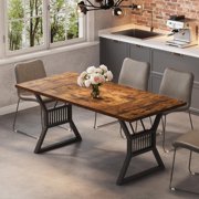 70.8 in Dining Table 4-6 Person, Kitchen Table with Heavy Duty Metal Legs, Farmhouse Wooden Dining Room Table for Kitchen, Living Room