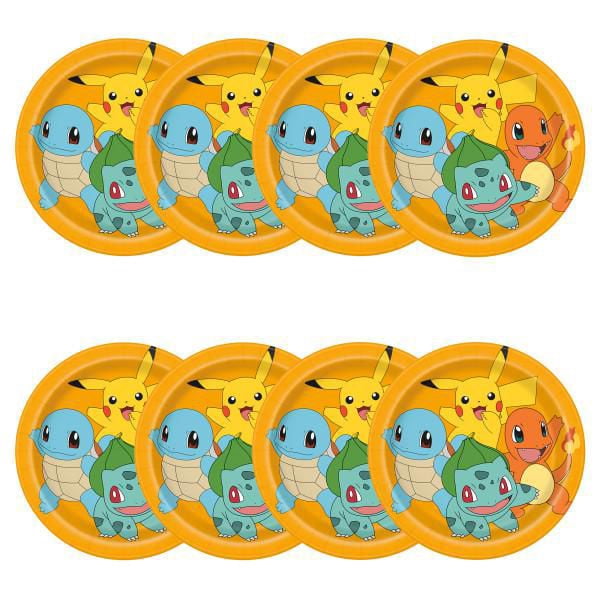 Assiettes plates rondes Pokémon de 23 cm (9 po), lot de 8, Unique Industries