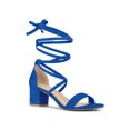 thumbnail image 1 of BLISSFUL STEP Women's Open Toe Lace up Sandals Mid Block Heels Sandals Royal Blue 7, 1 of 8