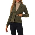 thumbnail image 1 of INSPIRE CHIC Women's Faux Suede Button up Casual Open Front Drawstring Long Sleeve Blazer M Olive Green, 1 of 5