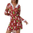 thumbnail image 1 of FOCUSNORM Robe de Noël Juniors pour Femmes Manches Longues en Peluche Col en V Dessin Animé Fête Midi, 1 of 8