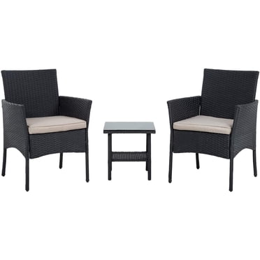 FDW Patio Furniture Set 3 Piece Patio Chair Bistro Set Outdoor Rattan Chairs Wicker Conversation Set for Backyard Porch Poolside Lawn, Black