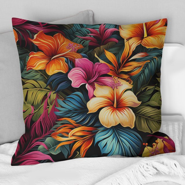 Designart "Vibrant Multicolor Hibiscus Paradise IV" Tropical Throw Pillow - Traditional Pillow For Couch - Insert And Pillows Covers For Bedroom Decor