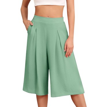 WTXUE Capris pour Femmes, Pantalons Capri Larges avec Poches Légers Taille Haute Ample (Vert Menthe, P)