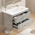thumbnail image 3 of Modern Floating Bathroom Vanity – 24 Inch Wall Mounted Cabinet with 2 Large Soft-Close Drawers, Gold Handles, Ceramic Basin, Easy Assembly – Grey, 24 inches, 3 of 6