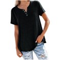 thumbnail image 1 of Birdeem Women Fashion Solid Color V-Neck Button T-Shirt Tops Short Sleeve Loose Blouse, 1 of 1