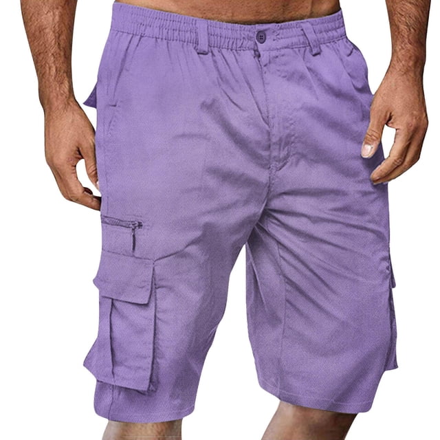 DPTALR Men Casual Button Zipper Solid Knee Length Cargo Pants With Pocket Straight Button Zipper Shorts