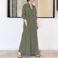 thumbnail image 1 of Meichang Robes Chemises en Coton pour Femmes Décontractées Amples à Boutons Robes Maxi à Manches Longues à Col à Revers Robes Unies Légères Confortables pour la Plage et les Vacances avec 2 Poches Vert m, 1 of 8