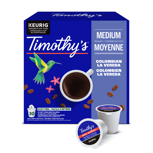 Timothy's Colombien la Vereda, Torréfaction Moyenne, Capsules de Café K-Cup