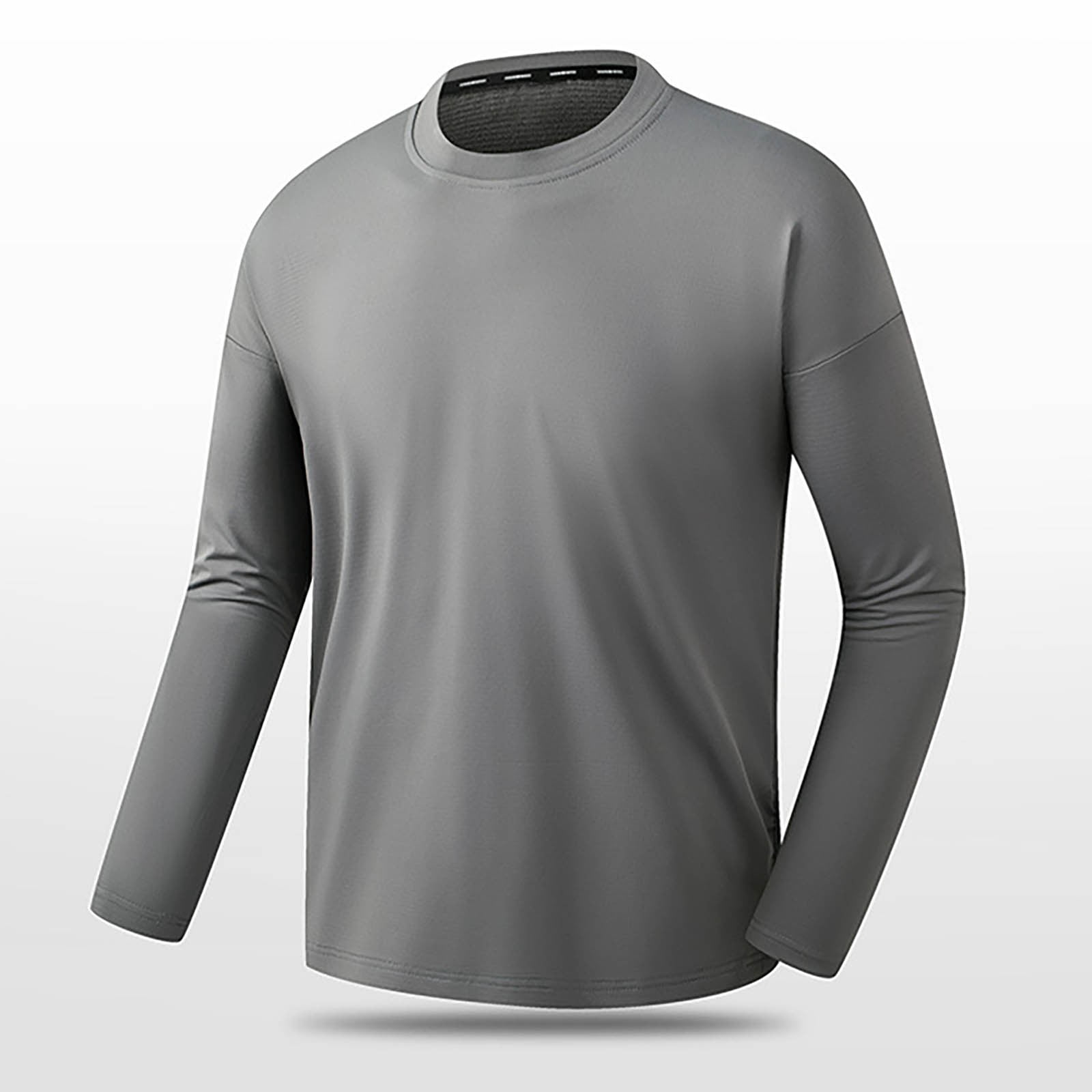 AherBiu Plus Size Men's Long Sleeve Shirts Crewneck Quick Drying Lightweight Athletic Tees Running Workout Active Pullover Tops