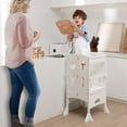 thumbnail image 4 of Costway Folding Kitchen Kids Step Ladder Stool Wooden Toddler Safety Tower Helper White, 4 of 10