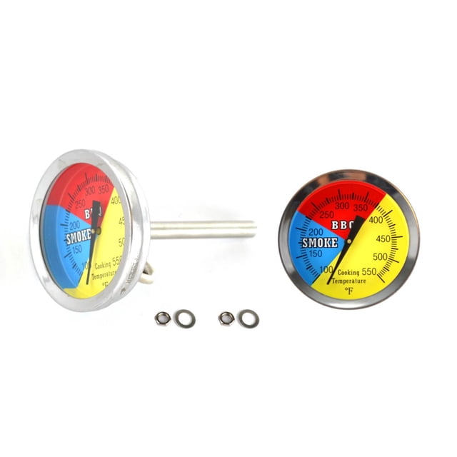 2 Pack, 475F BBQ Charcoal Grill Smoker Pit Temperature Gauge Thermometer 2.5 Stem SS RWB