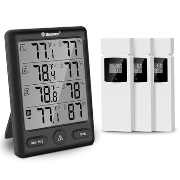 Geevon Indoor Outdoor Thermometer Wireless with 3 Remote Sensors, Digital Hygrometer Thermometer Temperature Humidity Monitor with Comfort Indicator, Temp Alarm, 60M/200FT Range for Home(Black)