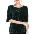 thumbnail image 1 of Breezora Haut à Paillettes Scintillant pour Femmes, Col Rond Tendance, Manches 3/4, Blouse à Paillettes, Chemise Festive pour les Fêtes, Essentiel de Garde-Robe Printemps Été, Taille P, Vert, 1 of 5
