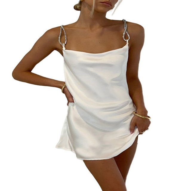 Femmes Y2K Bodycon Mini Robes Découpe Bretelles Spaghetti Robes Courtes V Cou Dos Nu Satin Robe Clubwear