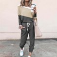 thumbnail image 2 of Kcodviy Femmes Manches Longues Couleur Coupe Ajustée Ensembles pour Femmes Bloc Patchwork Col Ras du Cou T Plus Combinaisons pour Femmes Chemise Haut Blouse et Tailleurs Pantalons Grande Taille pour Femmes Pantalons Longs Leggings Tenue Décontractée Ensemble, 2 of 5