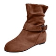 thumbnail image 4 of Bottes Mi-Mollet Décontractées pour Femmes, Mode, Boucle, Suède, Bout Rond, Plates, Sans Talons, Bottillons Courts, Hiver Automne, 4 of 7